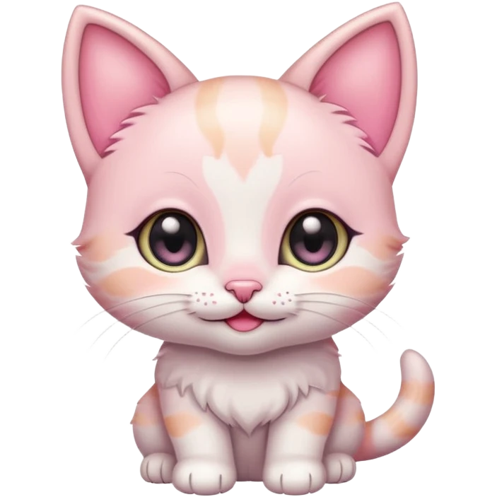 Cute chibi kitten emoji, big sparkly eyes, tiny pink nose, pastel colors, simple thick outline, smiling, clean flat shading, transparent background, no text emoji
