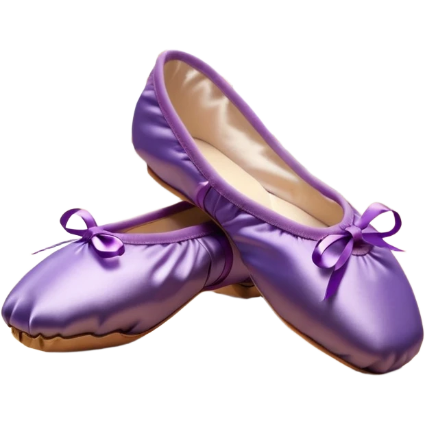 cinematic-realistic-ballet-shoes,-soft-satin-purple-pointe-shoes-with-delicate-ribbons,-resting-gently-on-a-polished-wooden-floor,-subtle-creases-in-the-fabric,-glowing-under-the-warm-golden-light-of-a-rehearsal-studio,-evoking-ele emoji