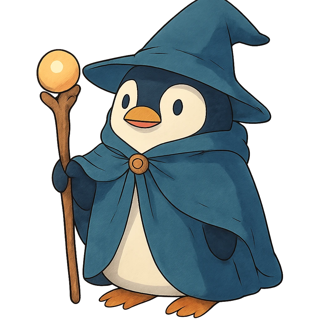 ghibli style penguin wizard emoji