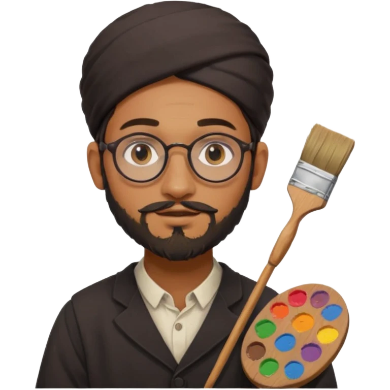 generate an ios genmoji of a 20 year old tan indian boy with rounded spectacles and a AMISH beard, carrying a paintbrush and palette emoji