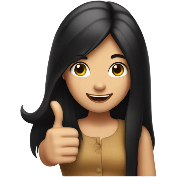 a girl with long black hair thumbs up emoji