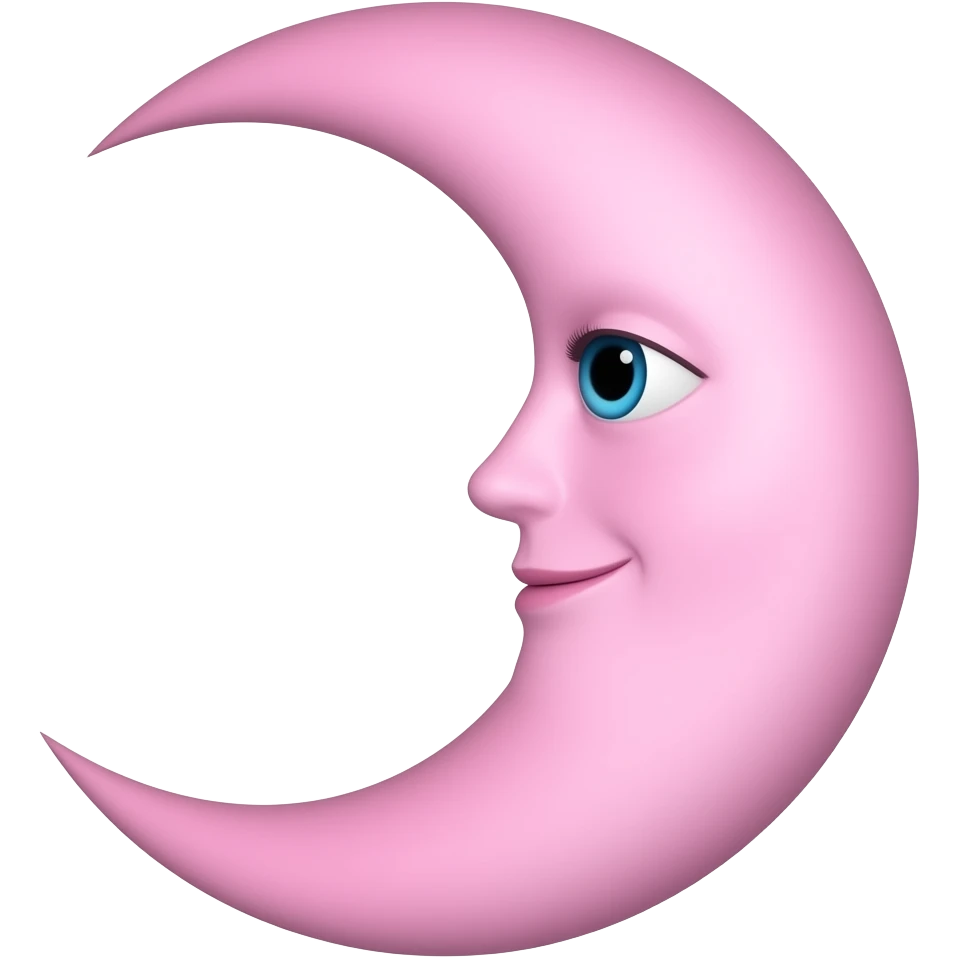 Pink half moon with face emoji