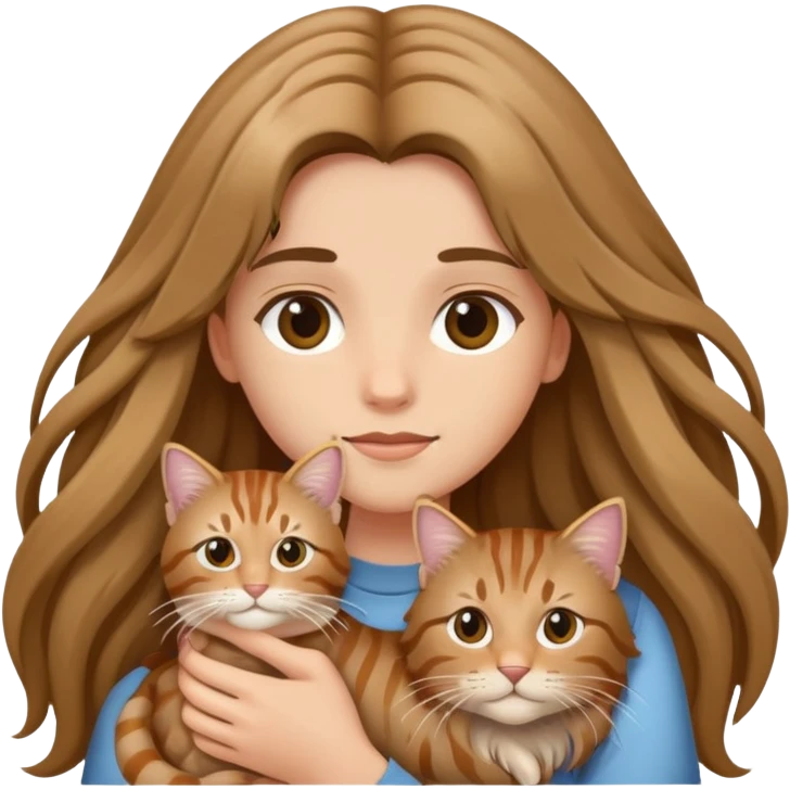 A long-haired girl holding a long haired tabby emoji