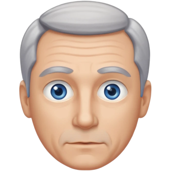 Middle aged man with receding grey hair and no beard, blue eyes emoji