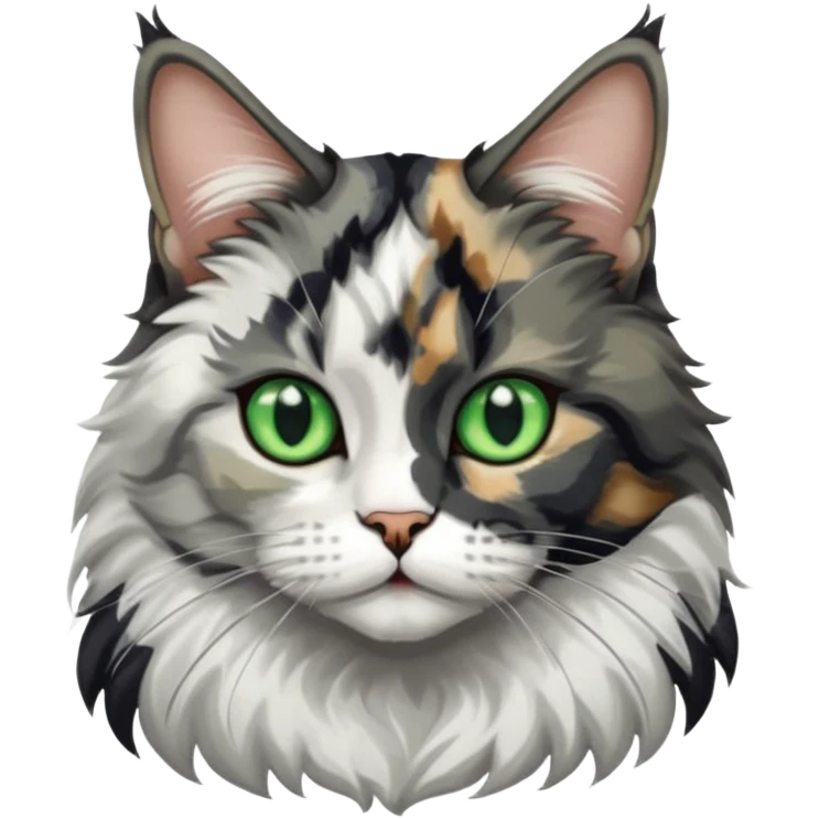 Maine coon black silver tortie et blanc avec une grosse tache noir sur un côté de la tête  emoji