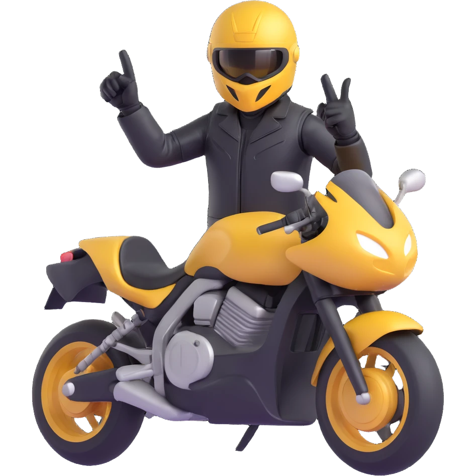 A motorcyclist in a black helmet with a golden visor flipping the bird emoji