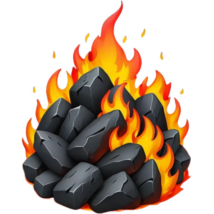 Red and black with fire with coal, hell emoji