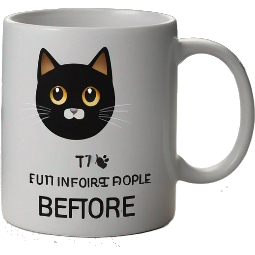 Black coffee mug with writing in white that says cats before people emoji