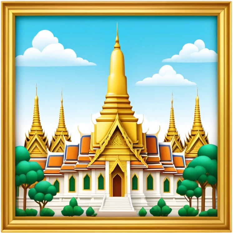 Cinematic Realistic Grand Palace Bangkok Landmark Emoji, showcasing the opulent golden spires, intricate Thai architecture, and the Emerald Buddha Temple set within a vibrant, manicured courtyard. emoji