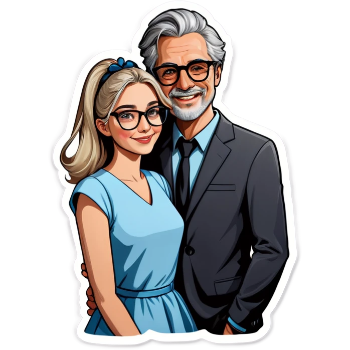 Hyper Realistic Couple in love,  lady blonde wearing glasses man grey hair  emoji