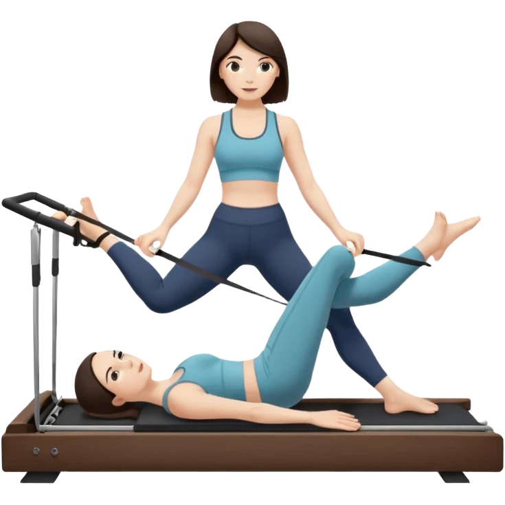 pale woman with dark brown hair doing pilates on a reformer emoji