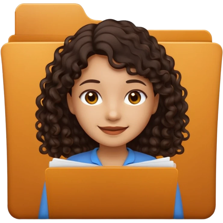 A **simple emoji-style icon** of a **black black black transparent plastic folder**, sleek and minimal, with **rounded corners**, subtle translucency, soft shading, and a **small illustrated logo of a canela-skinned girl with natural curly dark hair and a warm smile**, simplified and icon-like.
 emoji