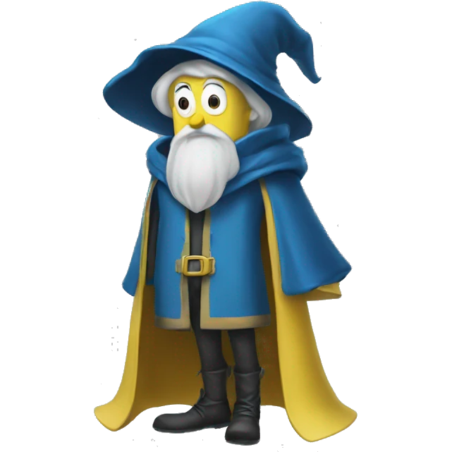 Wizard with blue jacket and face spongebob emoji
