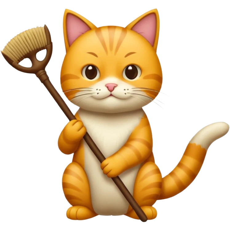 Un gato agarrando una escoba emoji