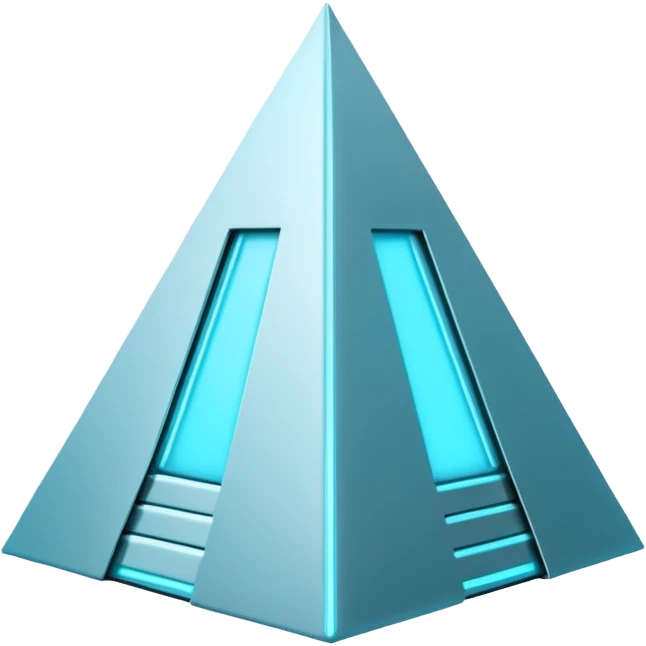 White metallic and cyan-glowing, futuristic pyramid  emoji