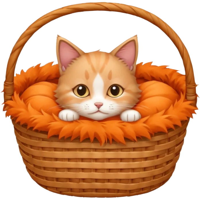 A fluffy kitten curled inside a wicker basket with sleepy eyes. emoji