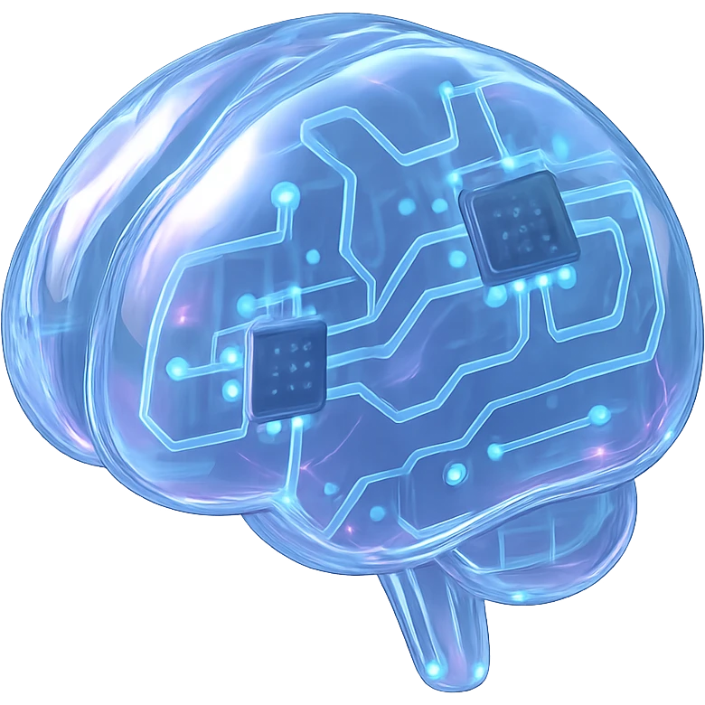 holographic brain, futuristic style, glossy circuit emoji