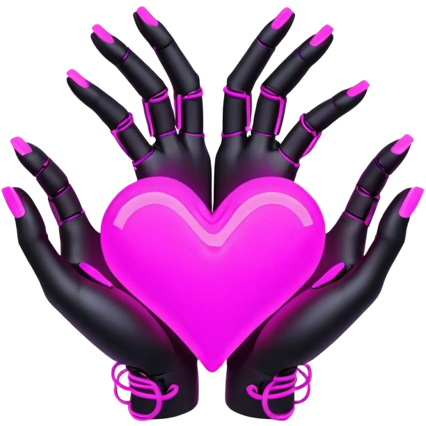 Neon cyberpunk style 
heart made of female neon hands emoji