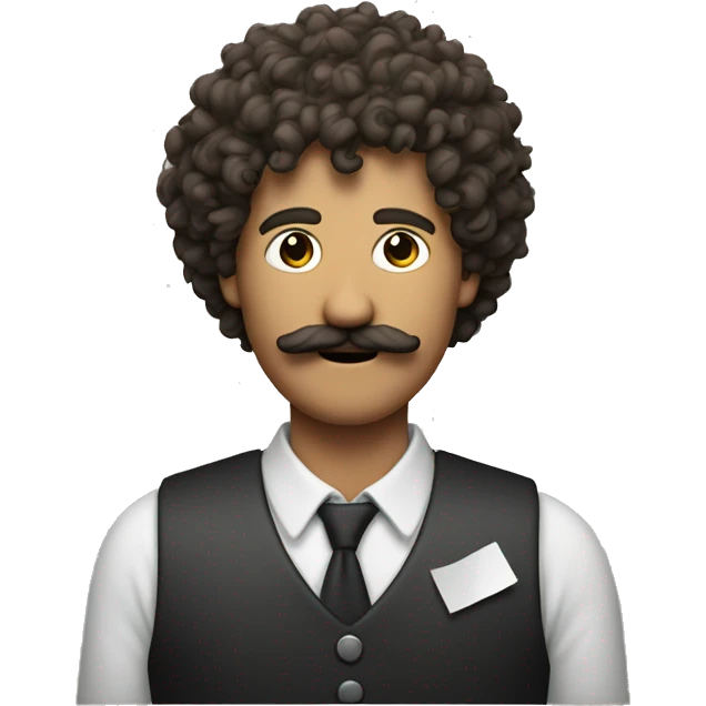 A curly hair man with moustache and a map on his hand emoji