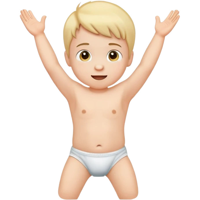 2-year-old boy standing in a diaper, arms up, classic emoji look emoji
