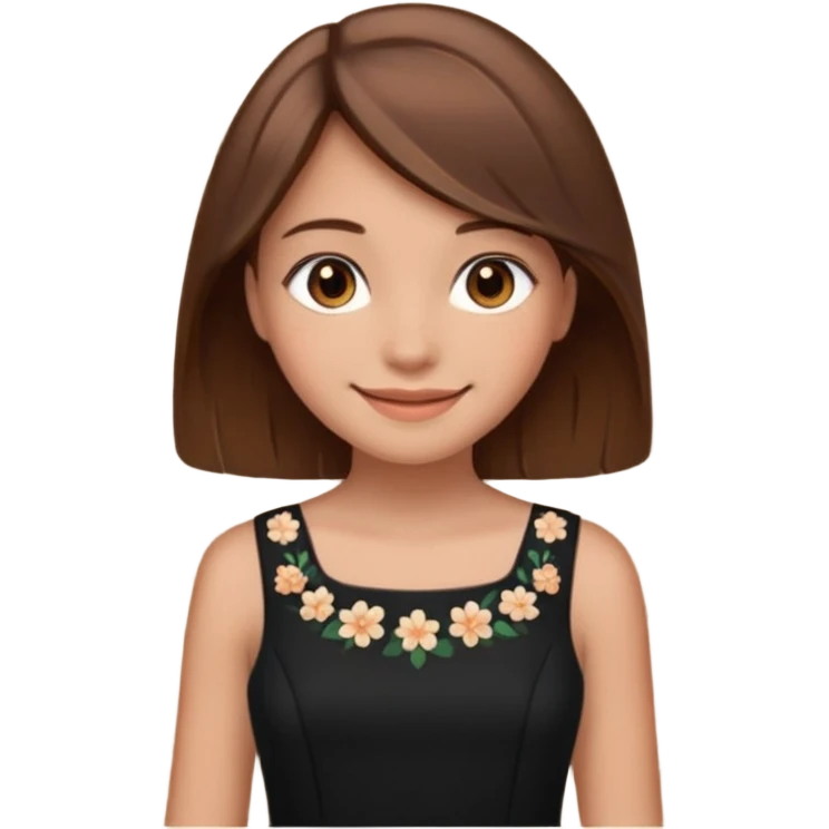 Make a girl, she have brown hair and eyes, smiling and she is in a black dress emoji
