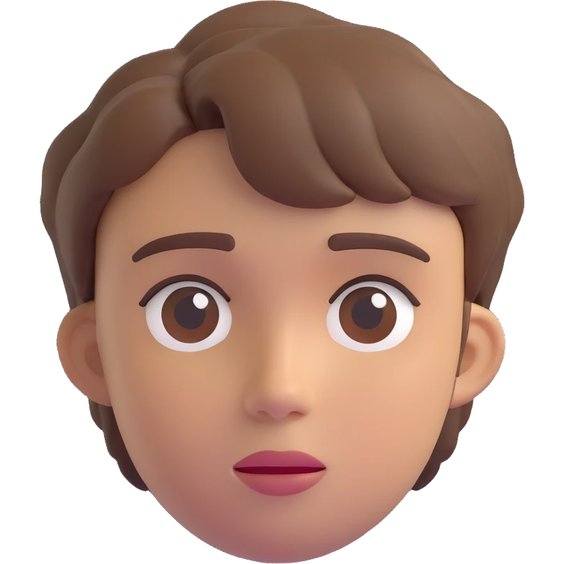 face of a young person with short messy brown hair and a neutral look in 3D emoji style emoji
