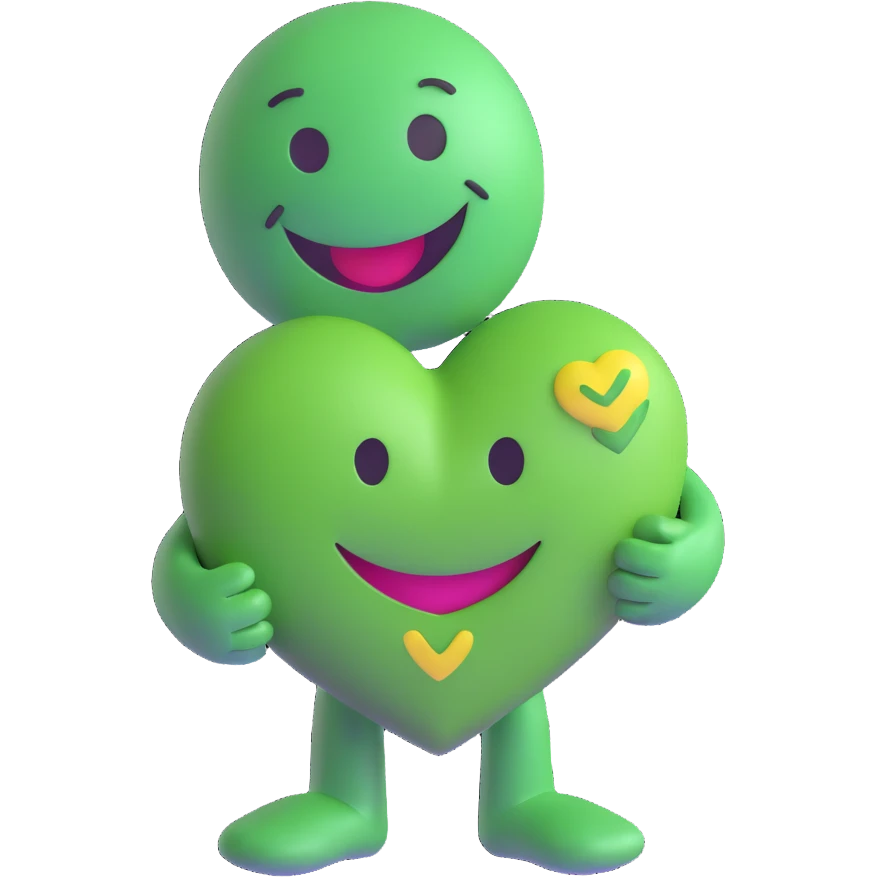 green smiley hugging a green heart emoji