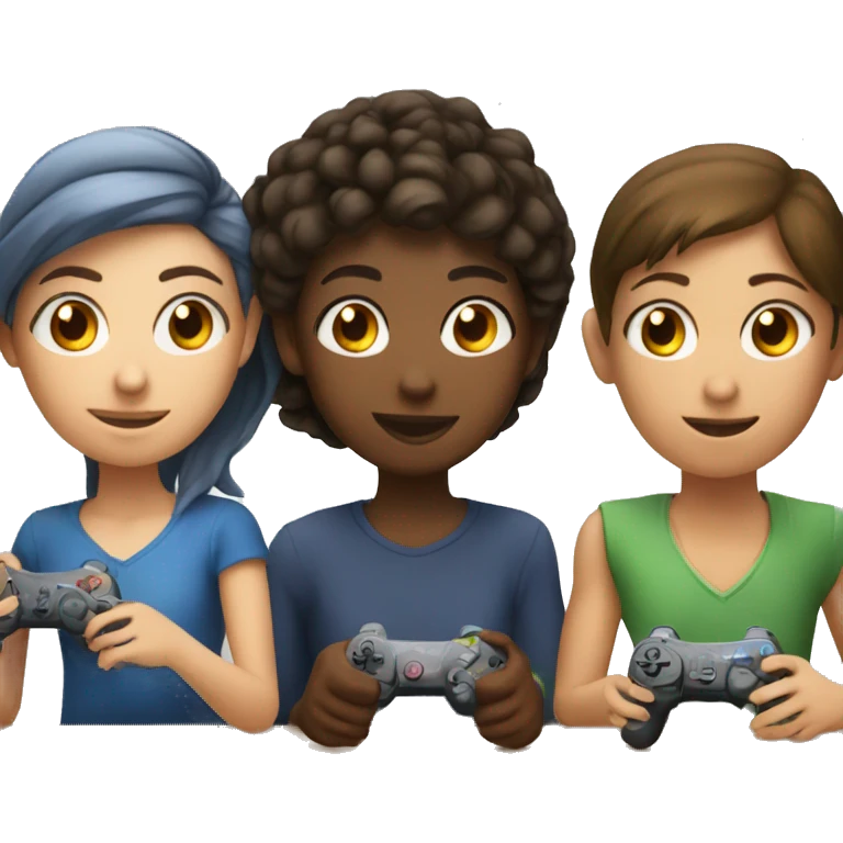 Girl playing video games with two friends emoji