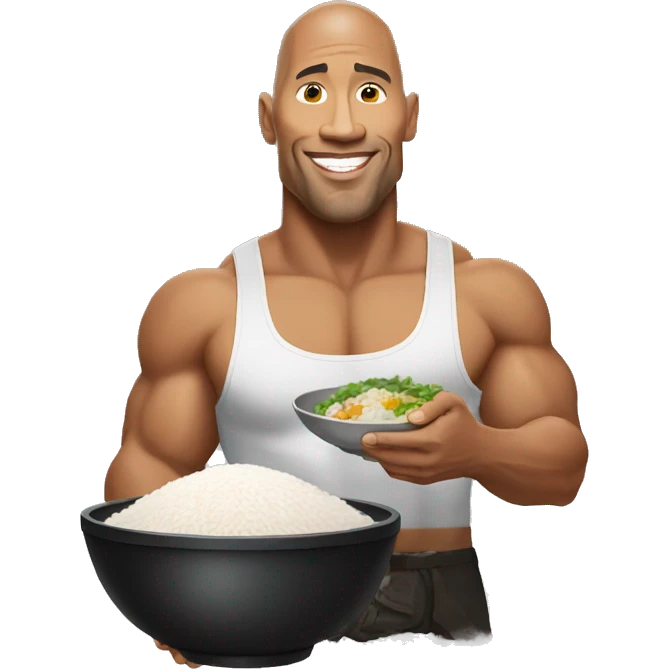 the rock with a bowl of rice in his hand realistic emoji