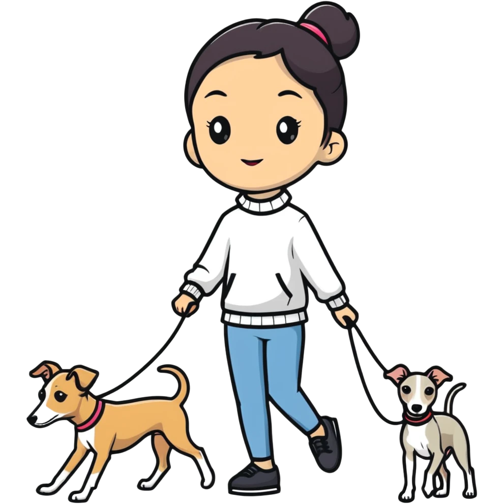 Pretty Asian girl with attractive features walking an all grey Italian greyhound with no white nose emoji