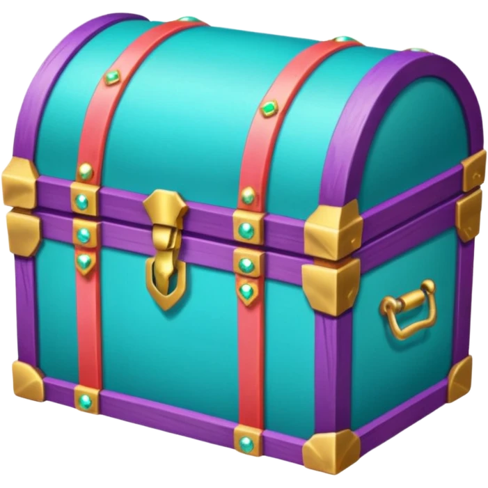 wooden treasure chest filled with coins pack in gradient of turquoise, blue, pink, purple, and coral color and jewels emoji