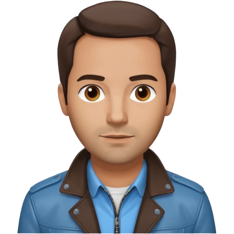 Alex Dimitriades light blue shirt, dark brown leather jacket emoji
