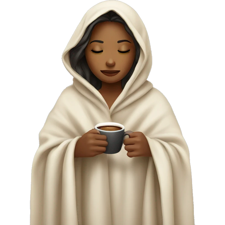 girl inside a blanket sipping coffee eyes closed emoji