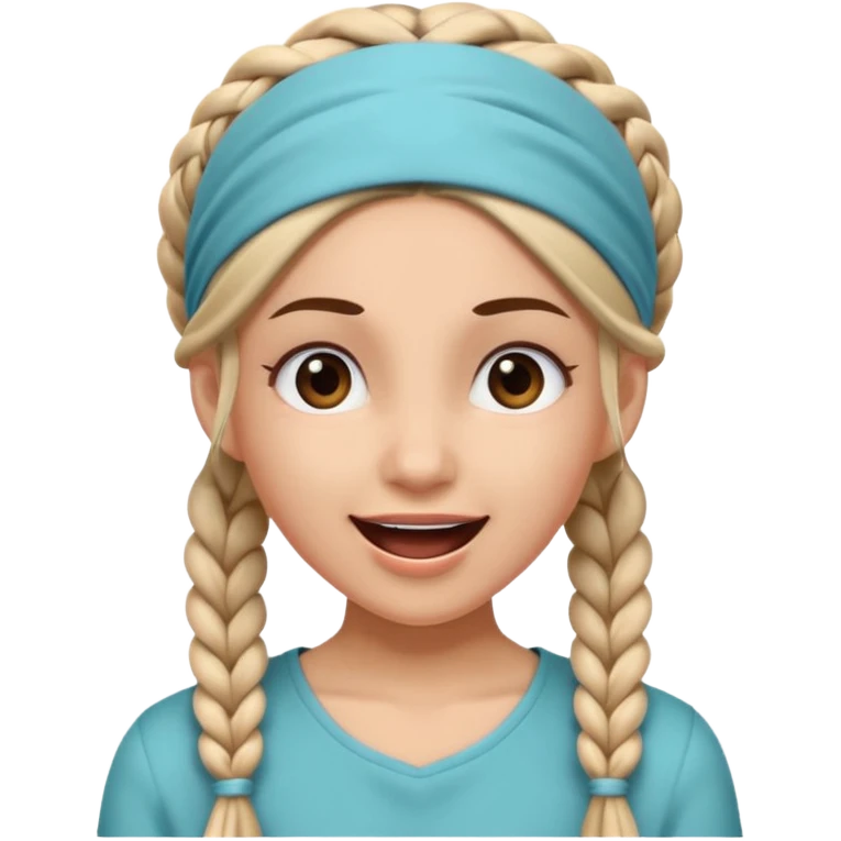 big lose braided woman face wiith big visible braids and mono color headband on head excited face emoji