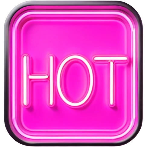 pink neon sign with the word hot emoji