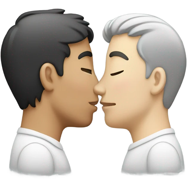 Two men kissing each other , one white one Chinese  emoji