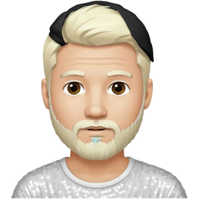 Justin Jeffre (b.1973) from 98 Degrees with platinum blonde hair and beard beard, white sequin outfit emoji