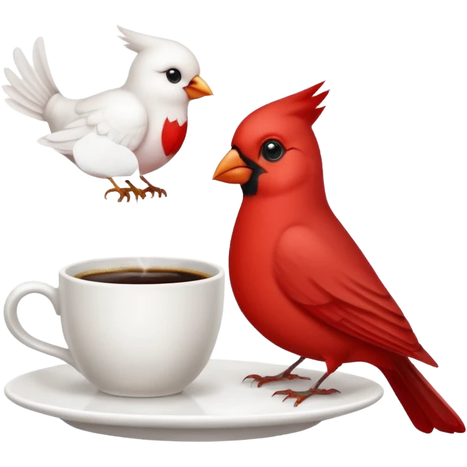 Happy cardinal bird with a dove and a cup of coffee emoji