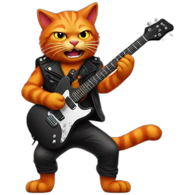 Red Cat playing guitare heavy metal rock emoji