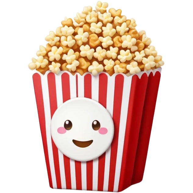 minimalist sweet popcorn emoji style, red and white popcorn box, caramel popcorn emoji