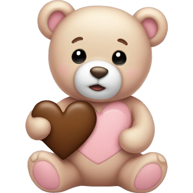 Light pink teddy bear holding brown heart emoji
