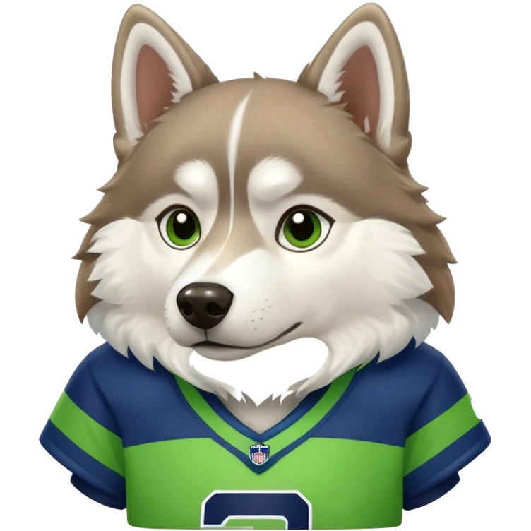 White brown husky with Seattle Seahawks gear emoji