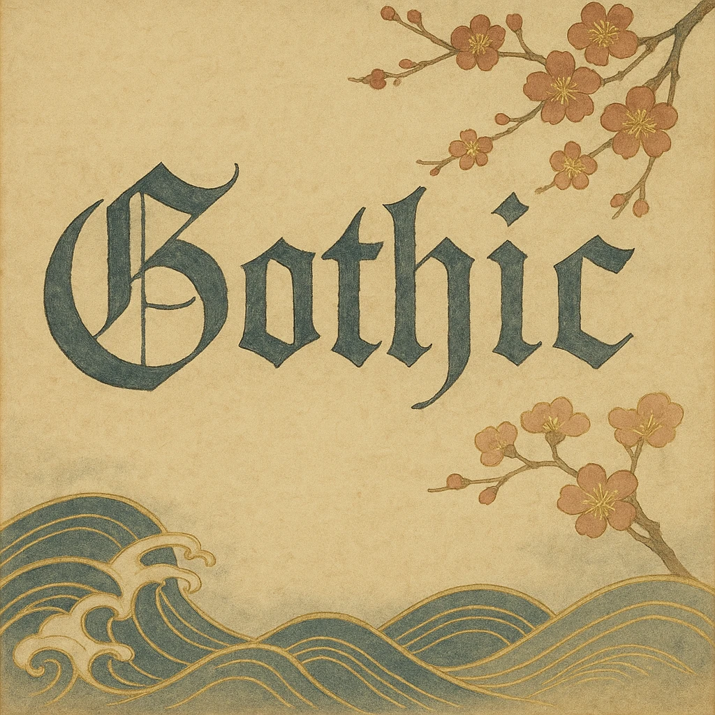 the word 'Gothic' in ornate gothic calligraphy, nihonga style emoji
