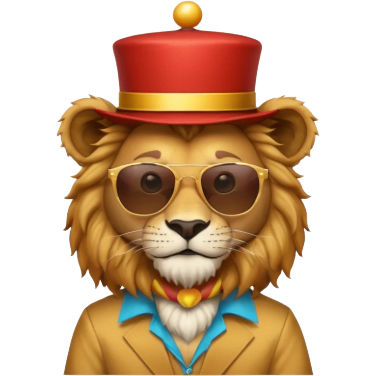 a sunglasses lion with circus hat and shirt emoji