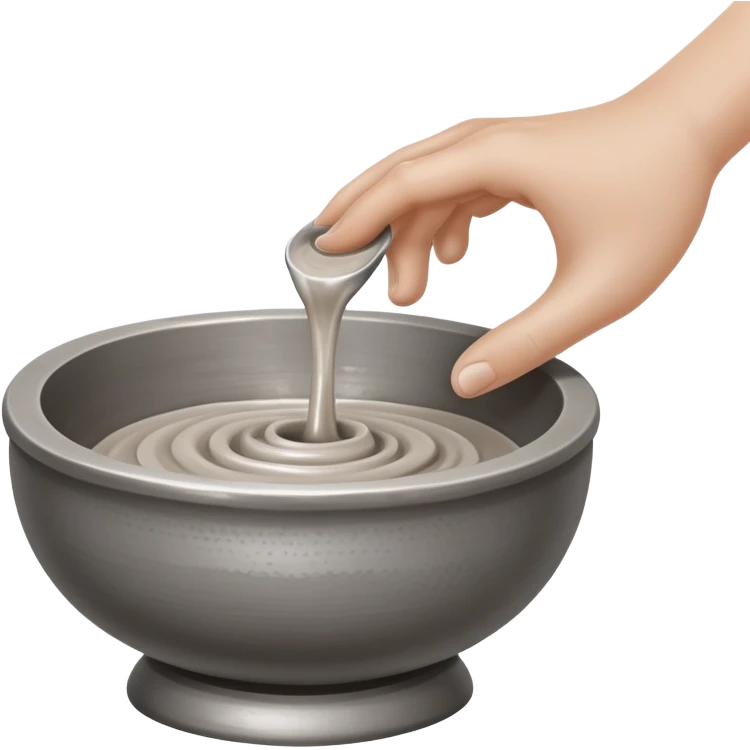 single hand scooping a blob of clay on a silver pottery wheel emoji