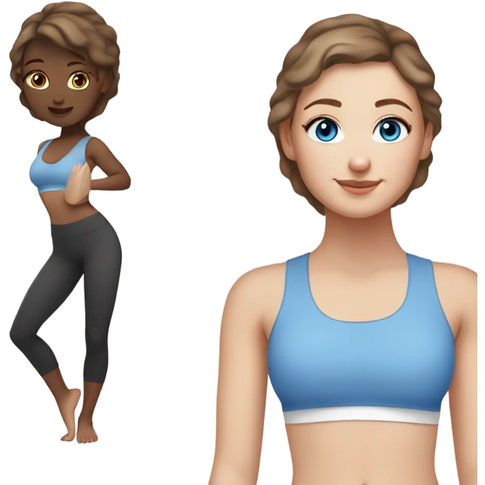 white girl with brown hair an blue eyes doing yoga in short and bralette emoji