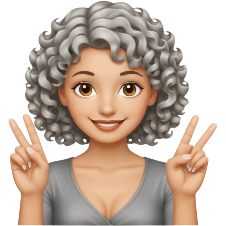 silver, short, wavy-haired with curls, smiling pretty lady, index and middle fingers crossed emoji
