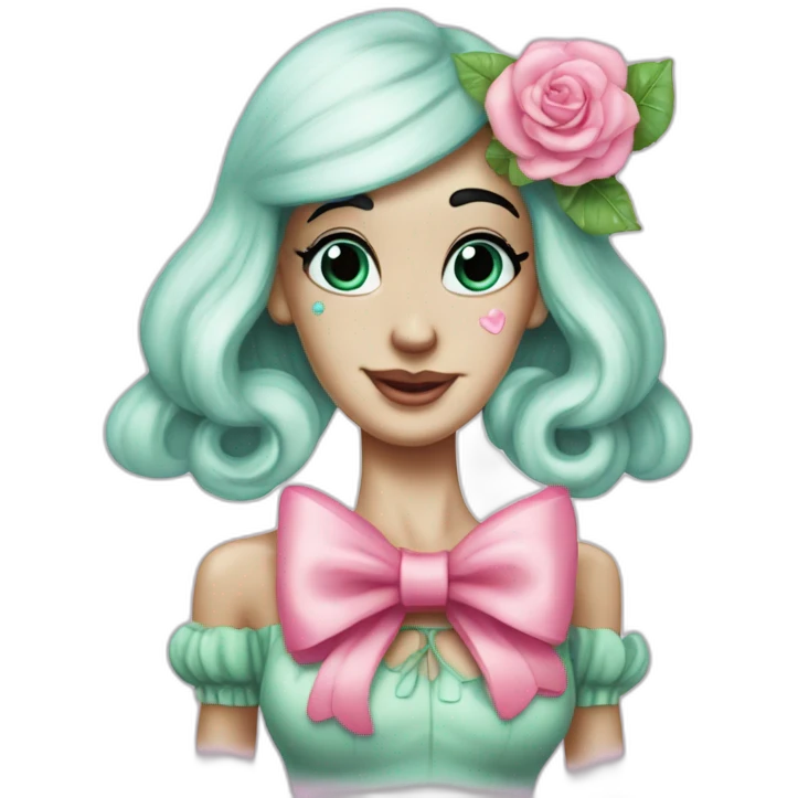 Squidward from SpongeBob SquarePants cartoon wearing cute girly makeup with bows and pink roses emoji
