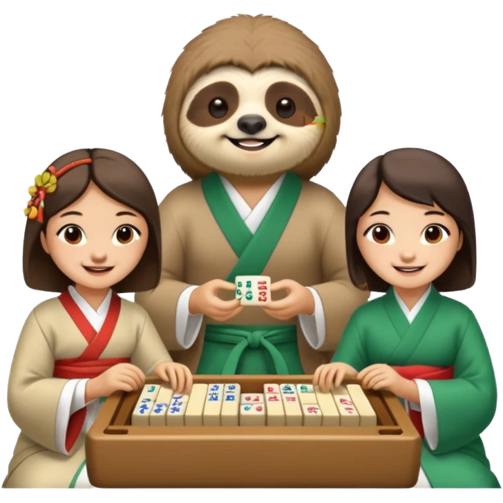 A sloth playing mahjong with two asian emoji