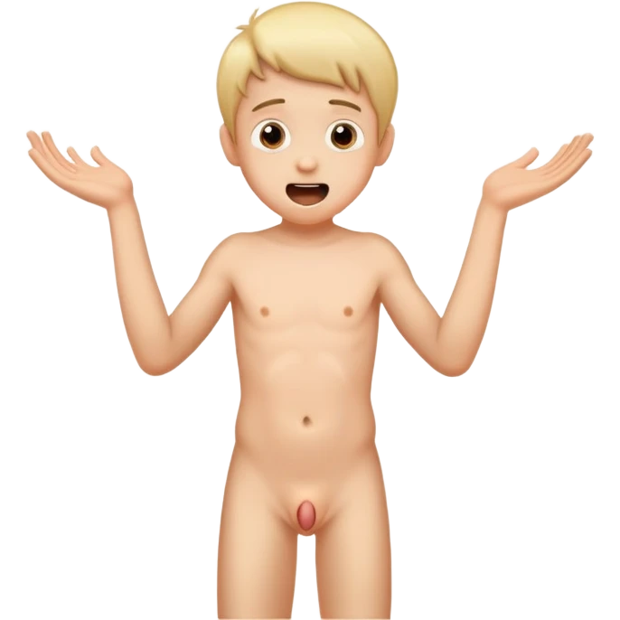A naked twelve-year-old boy shows everyone his uncircumcised penis in an excited state  emoji